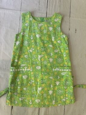 Lilly Pulitzer Girls Lime Green Ocean Print Shift Dress size 6